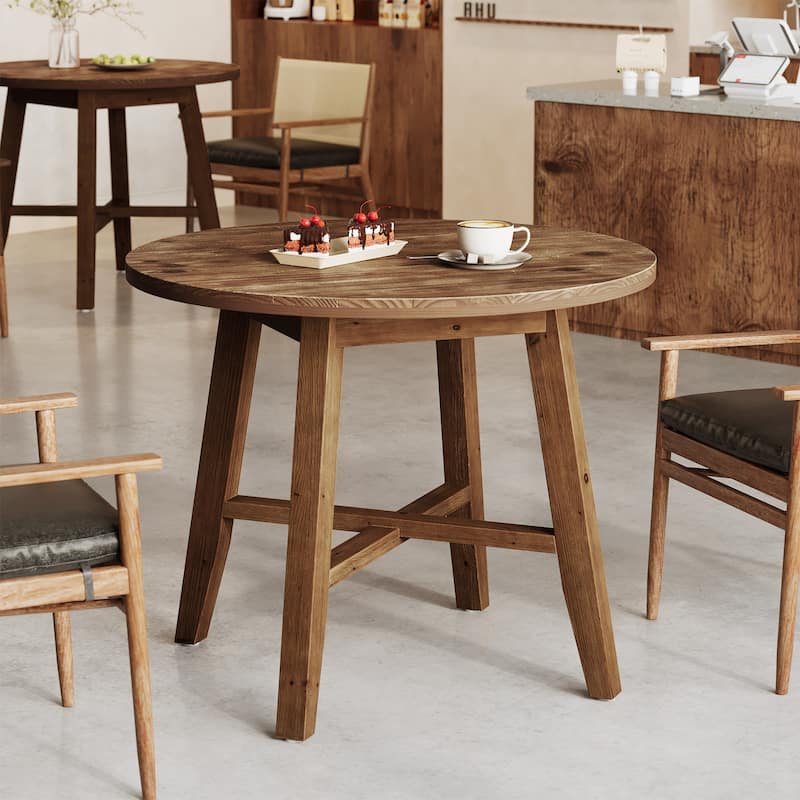 31.5-Inch Round Dining Table, Solid Wood Farmhouse Kitchen Table - N/A