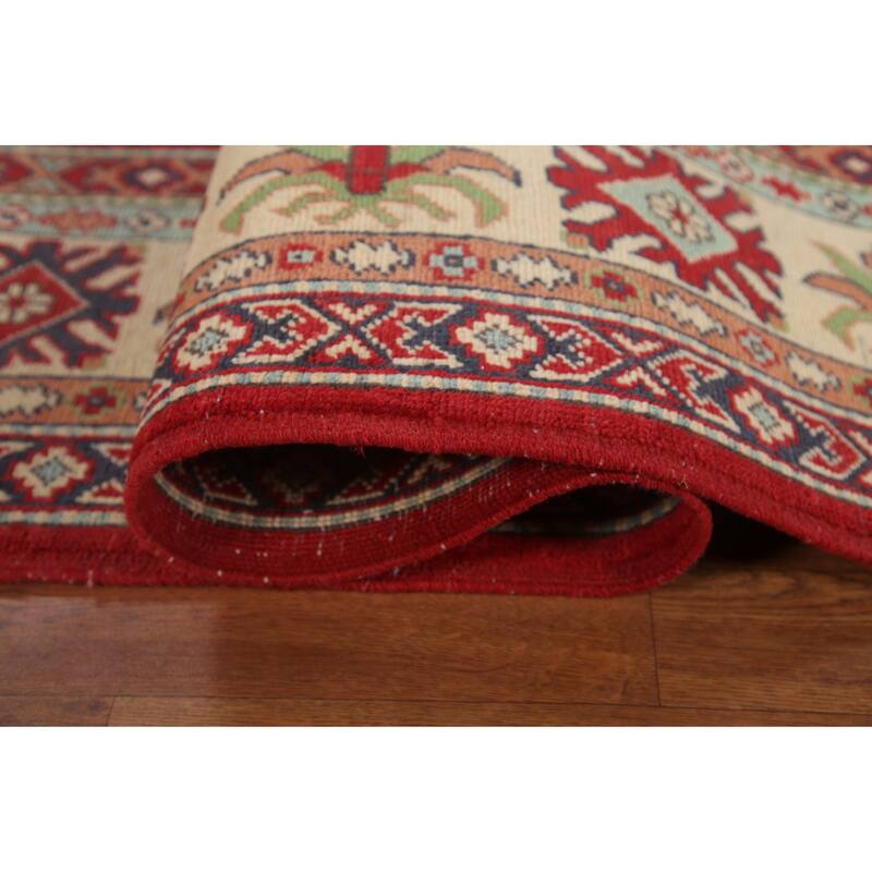 Hand Knotted Oriental 100% Wool Carpet Traditional Geometric Red Kazak Area Rug - 9' 10'' X 6' 6''