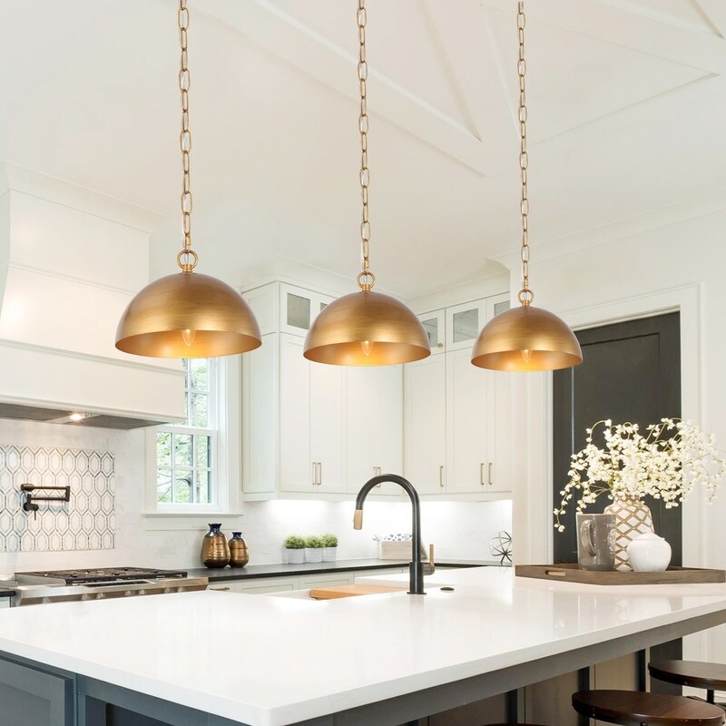 Mid-century Modern Gold 1-light Dome Pendant Lights Metal Pot for Dining Room, Kitchen - D10'' x H68''