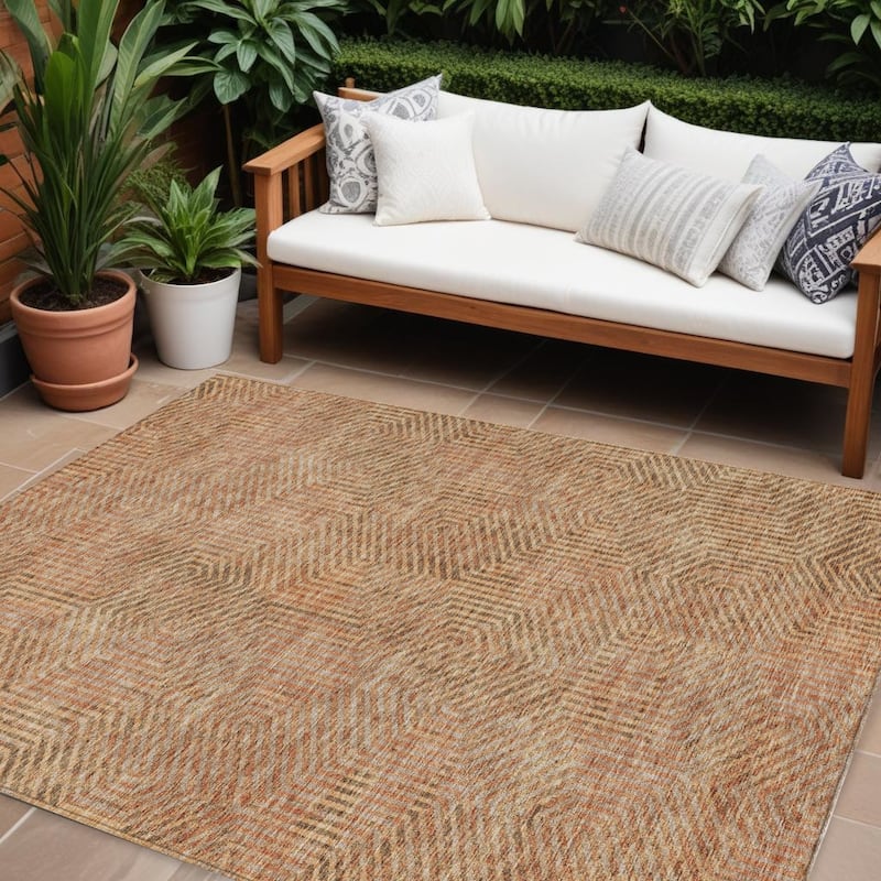 HomeRoots Geometric Transitional Rectangle Outdoor Rug - 9' X 12'