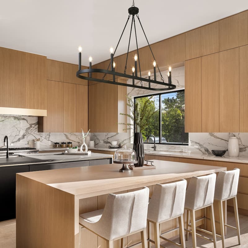 Mid-century Modern 10-Light 50 IN Chandelier Rectangle Metal Island Lights for Dining Living Room - L 50" x W 12.6" x H 7.1"