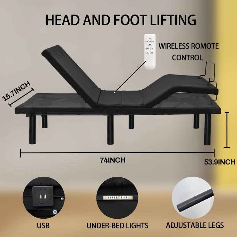 Adjustable Electric Bed Base with Remote Control