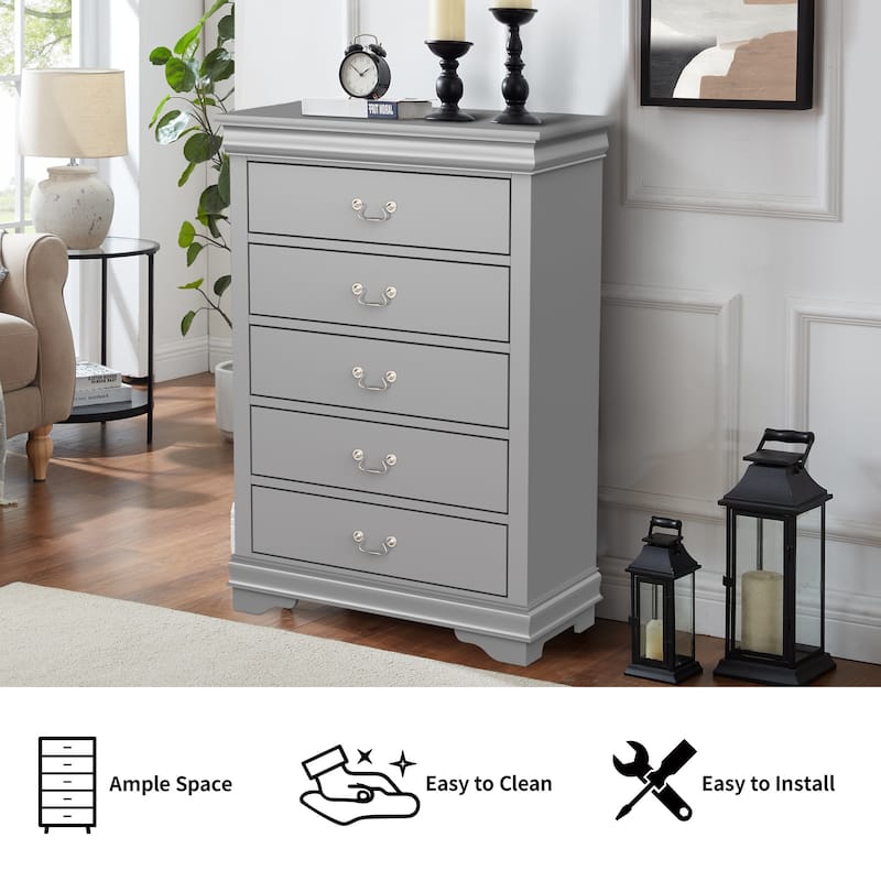 48" Tall Modern Gray Solid Wood 5-drawer Storage Chest