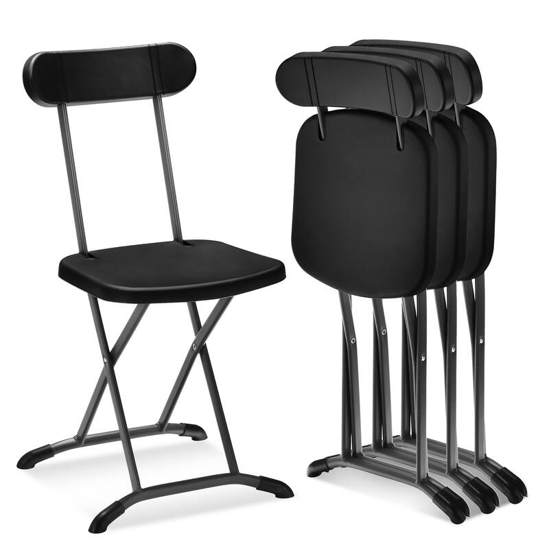 Gymax 4-Pack Folding Chair w/ Metal Curved Feet Wide Seat & Ergonomic - Black