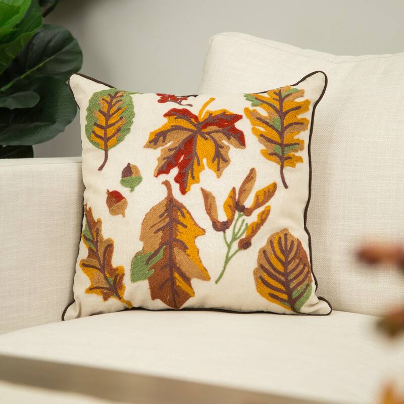 Glitzhome Farmhouse Thanksgiving Harvest Turkey Embroidered Pillow or Pillow Cover