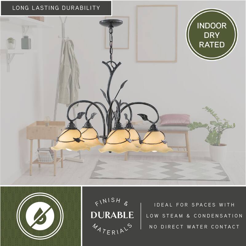 Vine 5 Light Black Rustic Chandelier - 25-in W x 22-in H x 25-in D