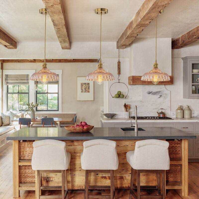 9.8'' Amber Glass Pendant Light for Kitchen Island