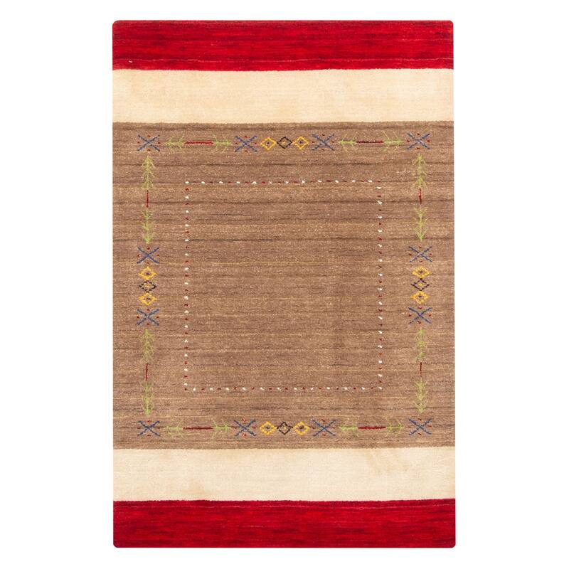 ECARPETGALLERY Hand Loomed Kashkuli Gabbeh Brown Wool Rug - 3'2 x 4'9
