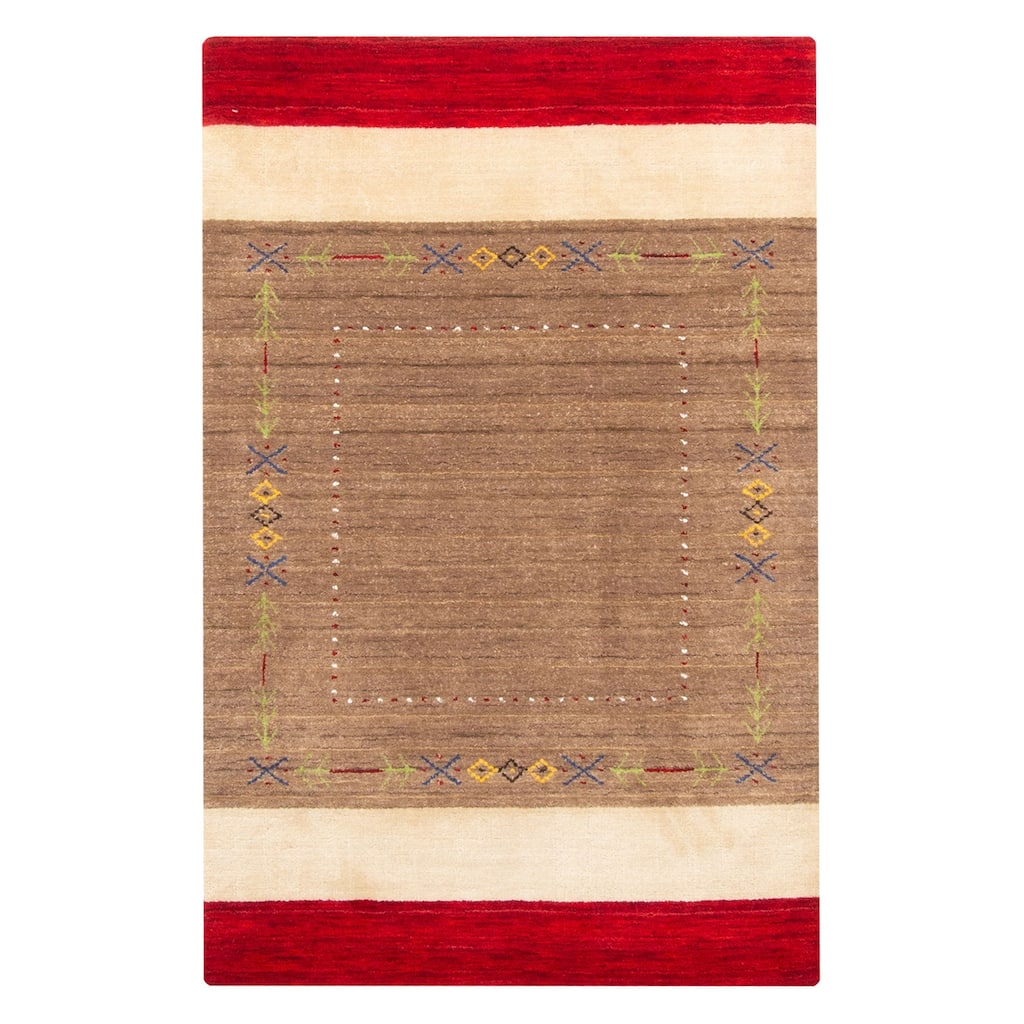 ECARPETGALLERY Hand Loomed Kashkuli Gabbeh Brown Wool Rug - 3'2 x 4'9