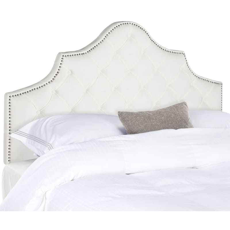 SAFAVIEH Eboni Linen Upholstered Tufted Headboard - Silver Nailhead (King)