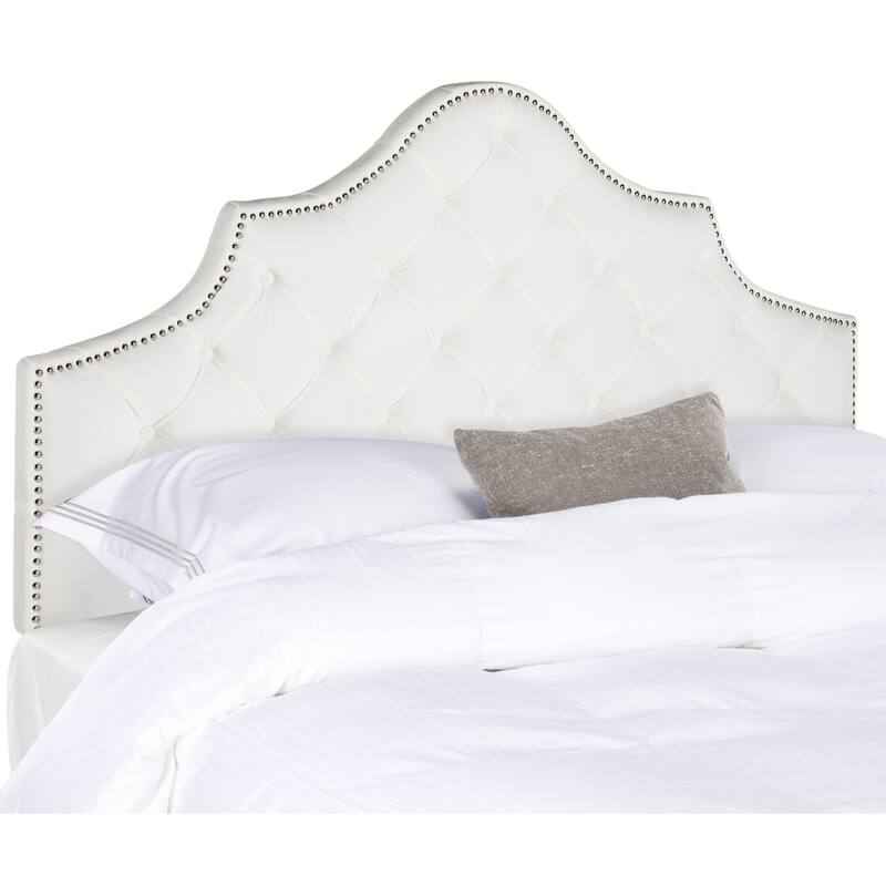 SAFAVIEH Rayna Grey Upholstered Tufted Headboard - Silver Nailhead (Full)