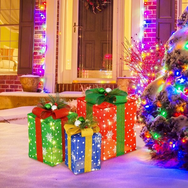 3 PCS Christmas Gift Box Decoration with 52 Pre-lit LED Lights