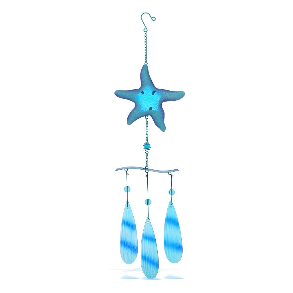 CoTa Global Blue Starfish Hanging Sea Glass Wind Chime - 26.38 Inch