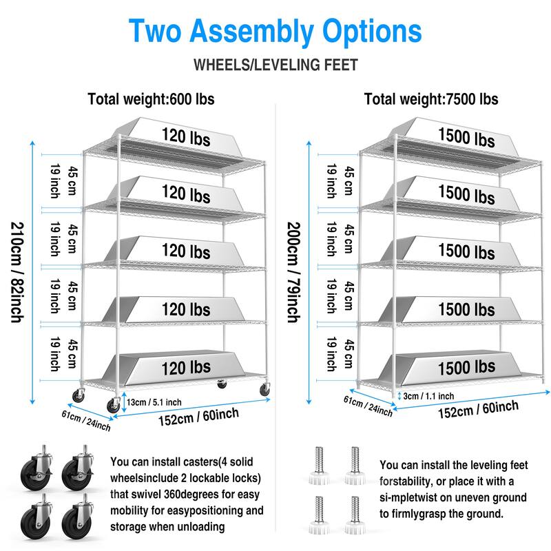 5 Tier Shelf Wire Shelvin,with Wheels & Shelf Liners