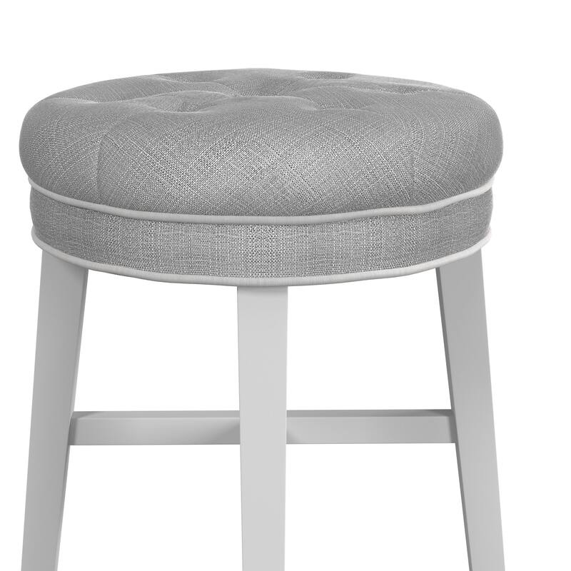 Hillsdale Furniture Sophia Tufted Backless Vanity Stool, White with Linen Gray Fabric - White & Linen Gray - 16" x 16" x 18"