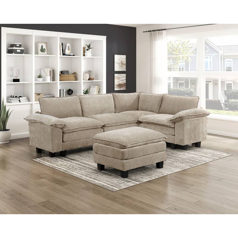 Modern Style Ottoman with Chenille Fabric and Durable Plywood Frame for Contemporary Living Rooms