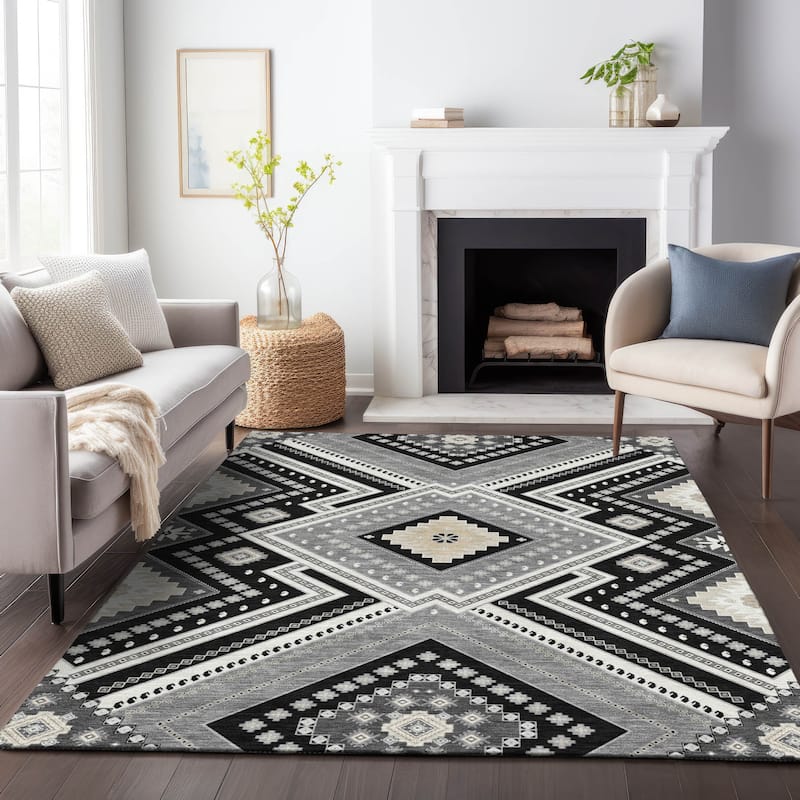 Machine Washable Indoor/ Outdoor Global Boho Chantille Rug
