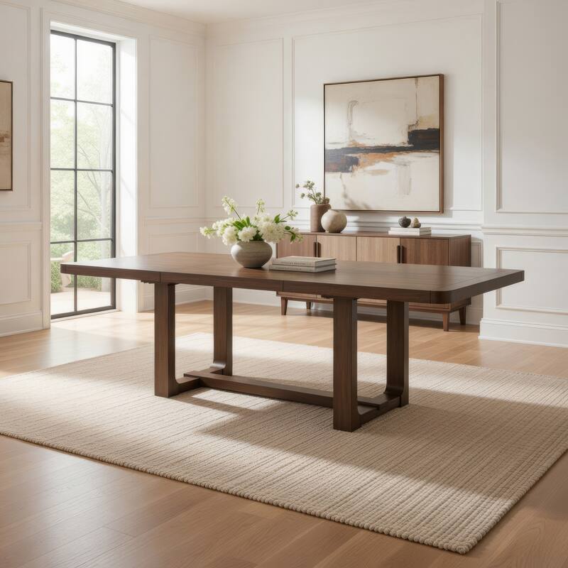 Cabal Dining Table, Extendable 84-108 Inch Top, Farmhouse Brown Wood