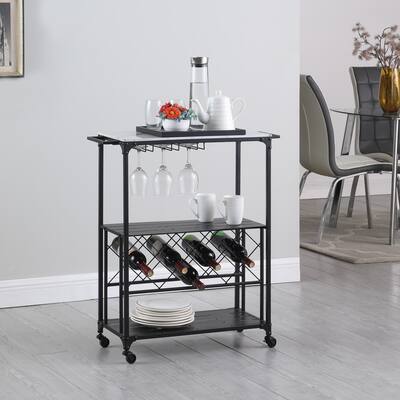 FirsTime & Co. Black Riesling Marbleized Industrial Bar Cart, Metal Frame