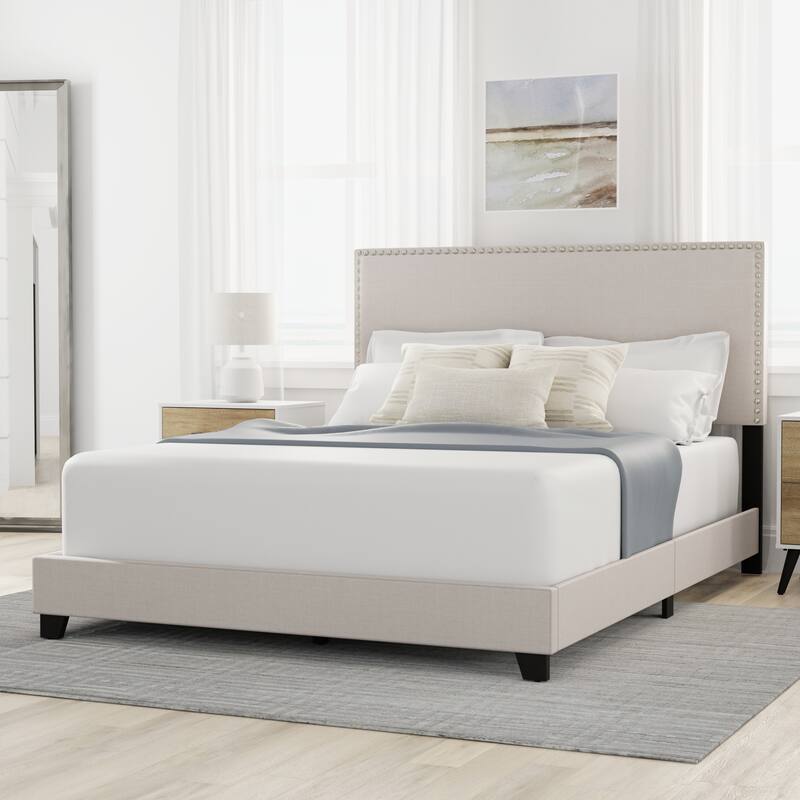 Gayle Nailhead Trim Upholstered Bed, by Hillsdale