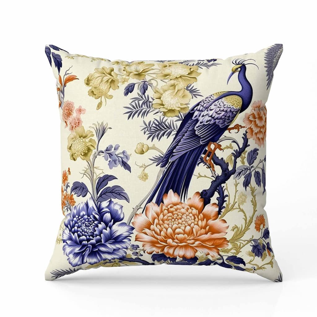 Peacock Panache Indoor/Outdoor Reversible Throw Pillow Blue and Orange