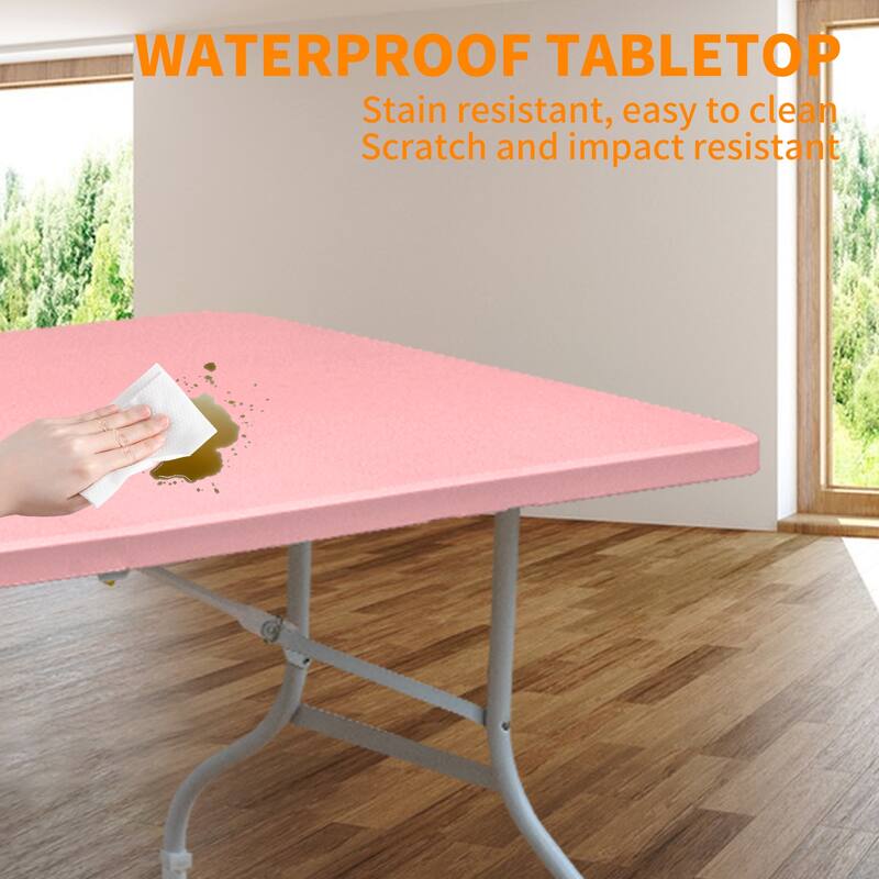 Folding Table,Portable Plastic Table for Camping,Picnics,Parties,High Load Bearing Foldable Table - Pink