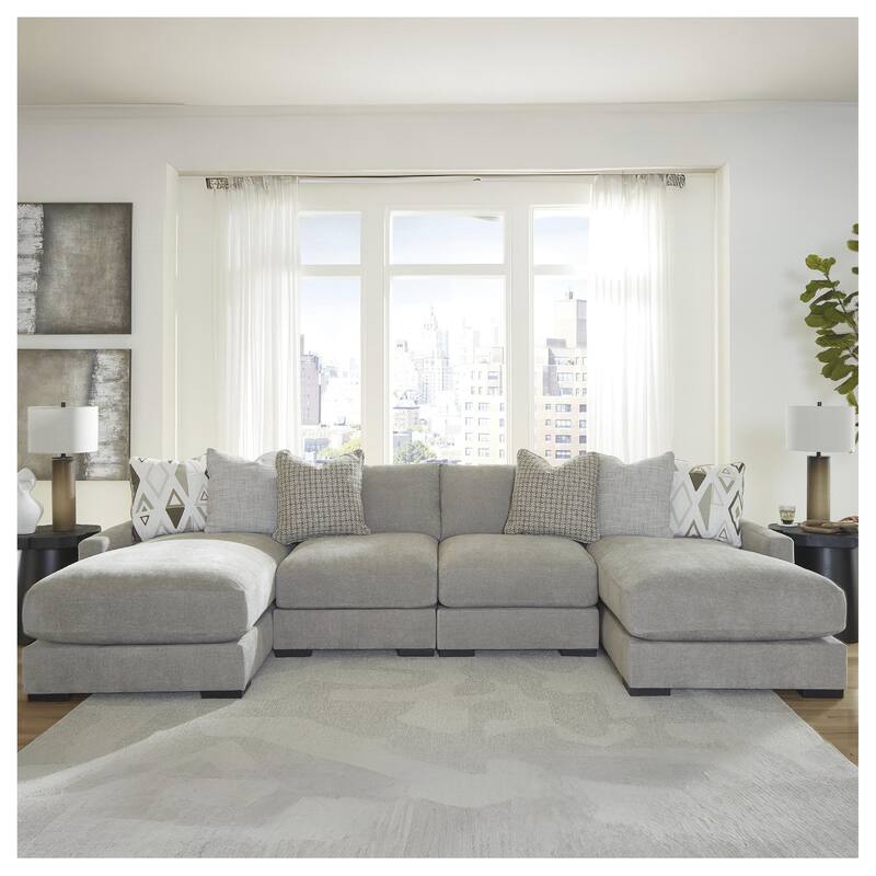Signature Design by Ashley Aslan Court Gray 4-Piece Sofa Pit Sectional - 142" W x 65" D x 36" H - Gray - Symmetrical