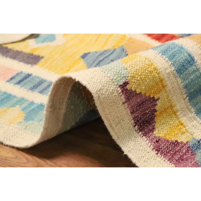 Hand Woven Oriental 100% Wool Carpet Southwestern Modern Multi-Colored Kilim Area Rug - 4' 11'' X 3' 0''