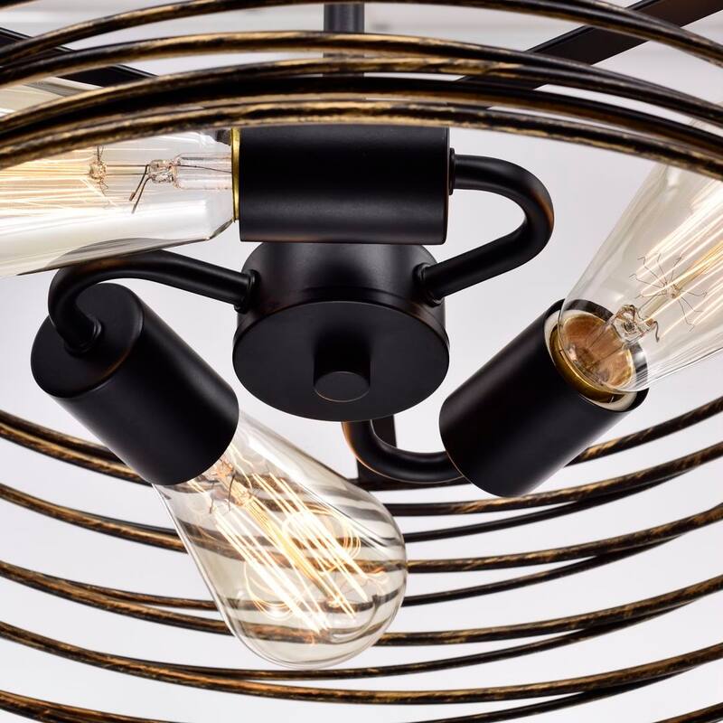 Farmhouse 3 Light Ceiling Spiral Antique Gold Pendant Light - Matte Black