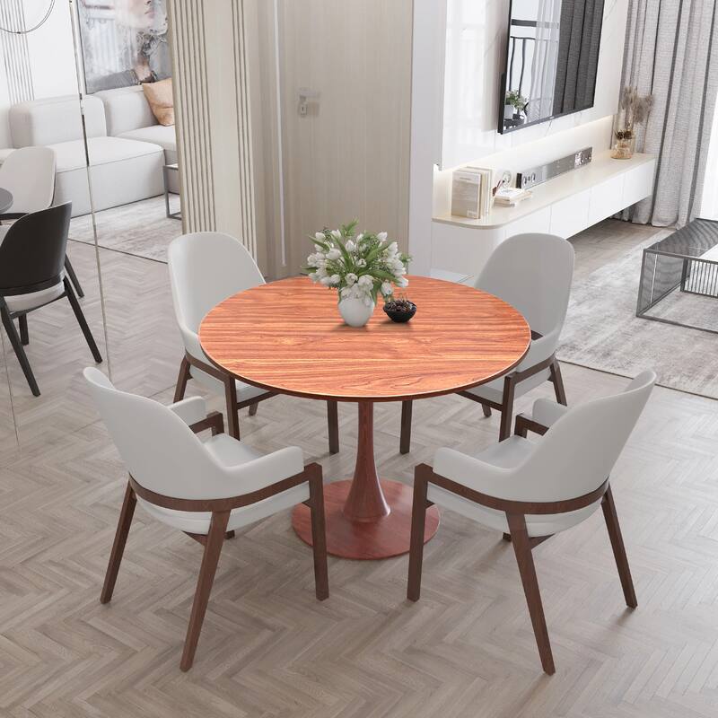 Bristol Round Dining Table 36 in. Wide MDF Tabletop in Cherry Steel Pedestal Base for Modern Kitchen and Dining Room
