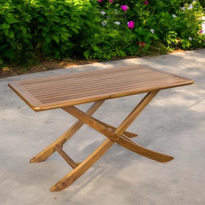 HomeRoots 43" Brown Solid Wood Folding Outdoor Picnic Table