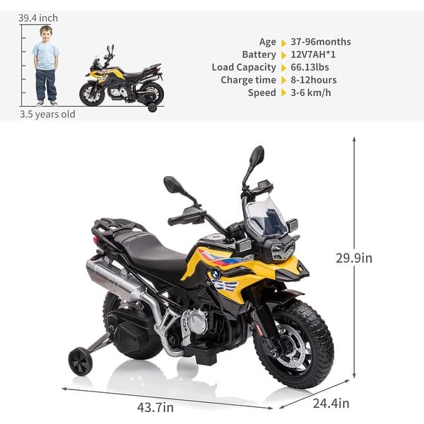 dimension image slide 2 of 3, 12V 7AH Kids Motorcycle, Ride on Motorcycle for Toddlers Licensed BMW