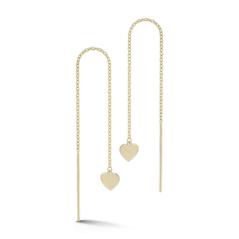 Soleil 14K Gold Flat Heart Cable Chain Threader Earrings