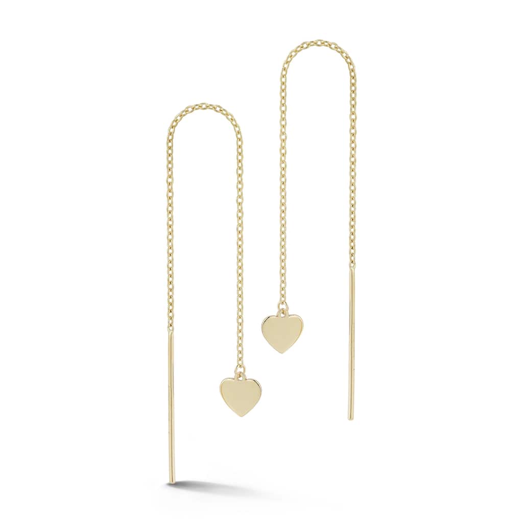 Soleil 14K Gold Flat Heart Cable Chain Threader Earrings