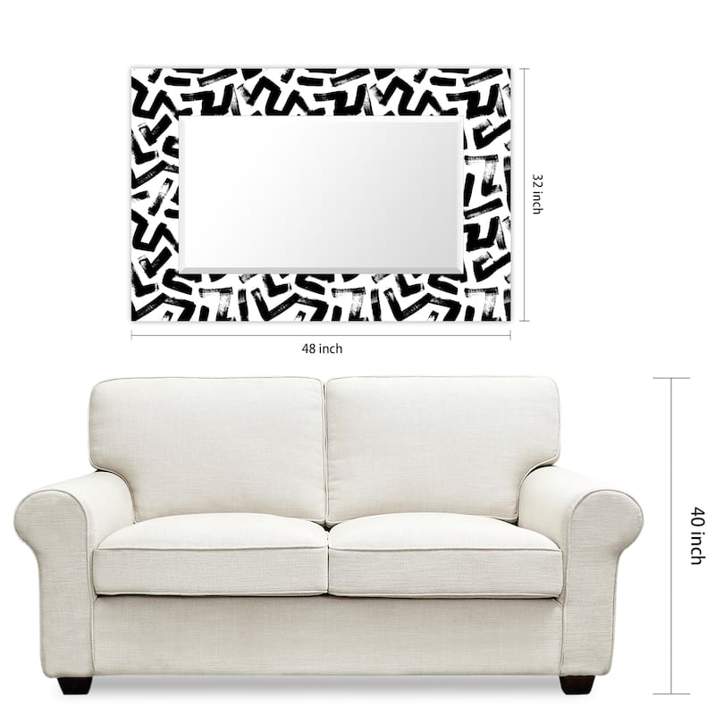 "Intertwined" Rectangular Beveled Mirror on Free Floating Reverse Printed Tempered Art Glass - 48" x 32"