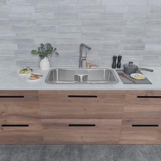 STYLISH 32 inch Stainless Steel 18G Double Bowl Low Divider Dual Mount Sink - Brushed Stainless Steel - 32.25" x 18.9" x 9"