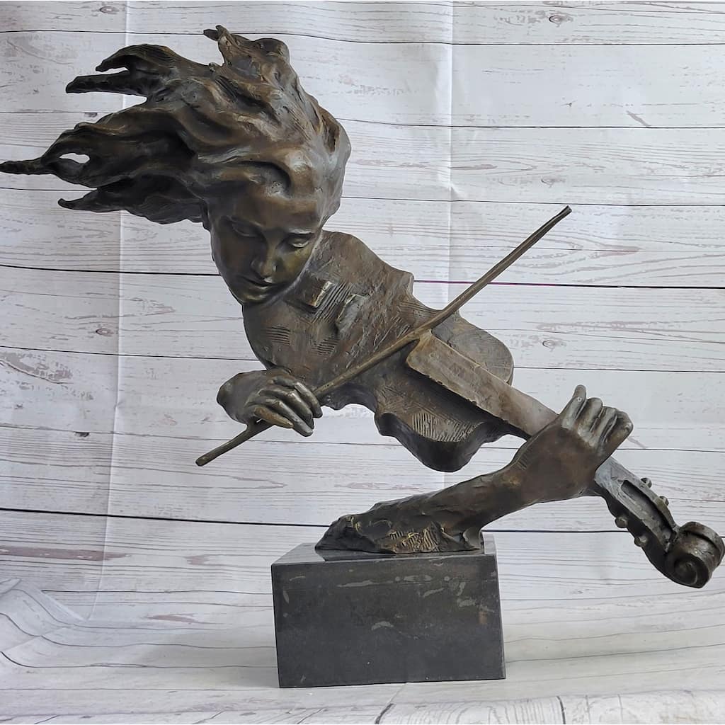 Abstract Modern Art Female Violin Fidler Player Bronze Marble Sculpture Statue