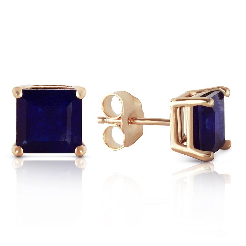 14K Solid Gold Elegant Stud Earrings Natural Sapphire Jewelry - Yellow