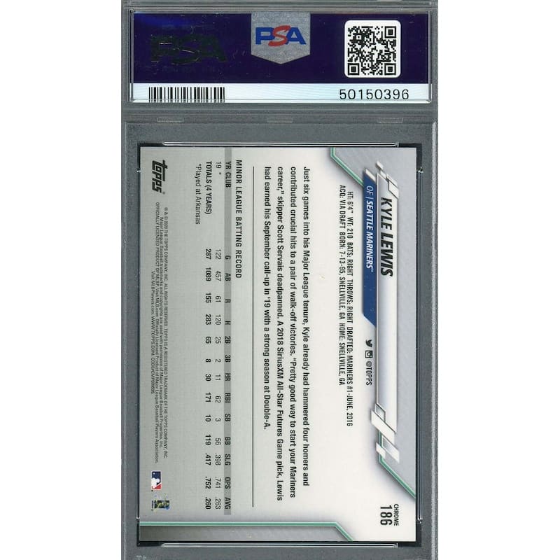 Kyle Lewis 2020 Topps Chrome Baseball Rookie Card RC #186 Graded PSA 9 - 8'6" x 11'6"