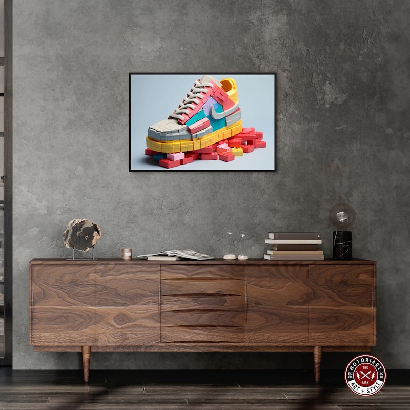 Notoriart Toy Sneaker Pastel Framed Sneaker 1 Piece Canvas Wall Art