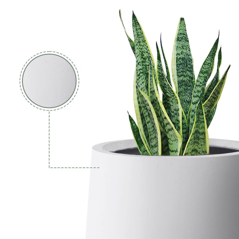 Plantara 17", 13", & 10" H Round Solid White Concrete planter (Set of 3), Outdoor Modern Planter pot,Flower pot for Garden