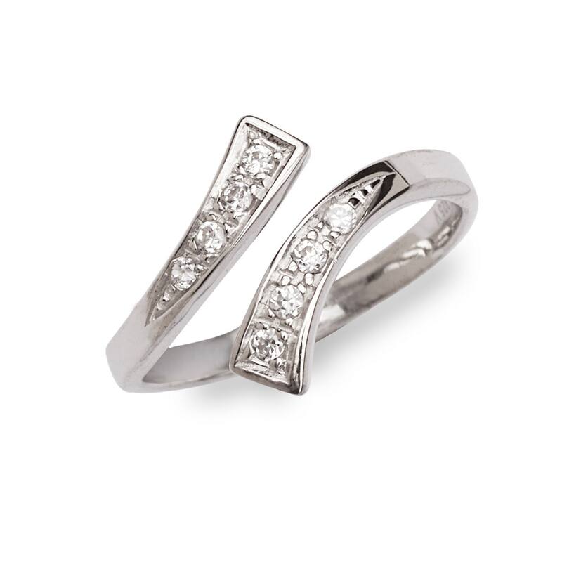Curata 925 Sterling Silver Bypass Cubic Zirconia Adjustable Toe ring