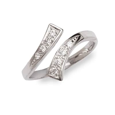 Curata 925 Sterling Silver Bypass Cubic Zirconia Adjustable Toe ring