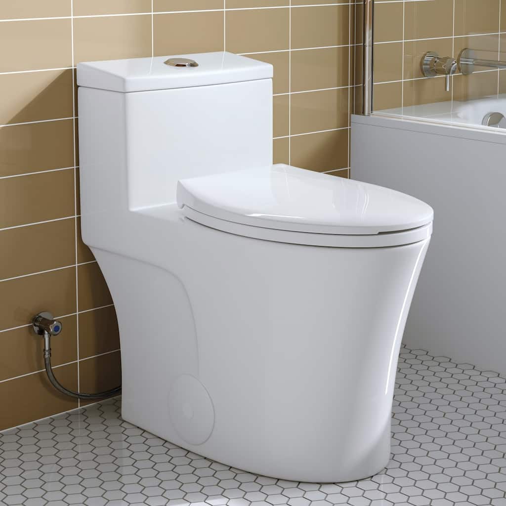 HOROW White One Piece Dual Flush Elongated Toilet 10 Inch Rough In 0.8/1.28 GPF WaterSense - N/A