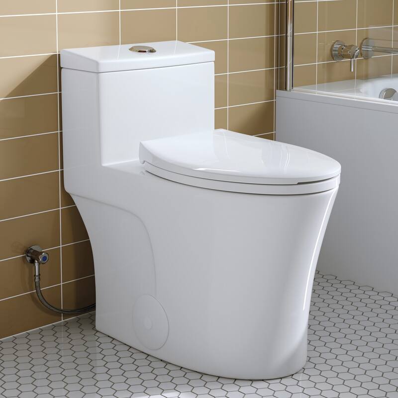 HOROW White One Piece Dual Flush Elongated Toilet 10 Inch Rough In 0.8/1.28 GPF WaterSense - N/A - White