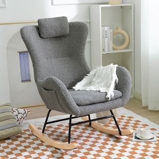 Ottoman Grey Nursing Rocking Chair Rocking Chairs HOMCOM Wingback