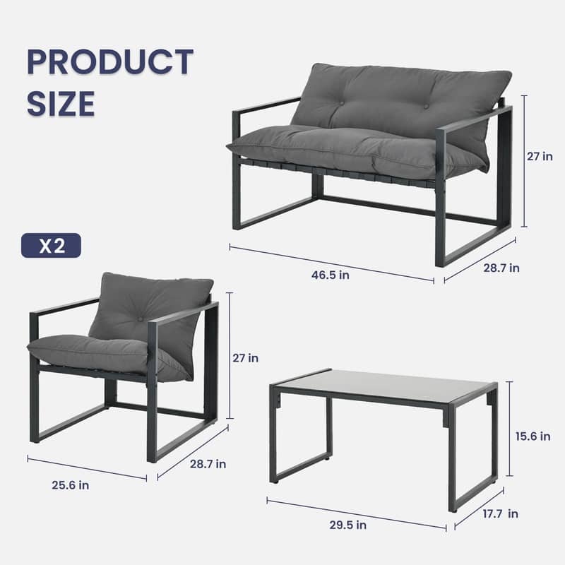 4-Piece Metal Outdoor Patio Conversation Sets with Cushions