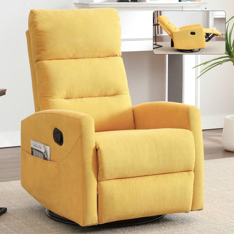 Roomfitters Swivel Rocker Recliner Chair Manual 360 Degree Glider Lounge Sofa Padded Fabric Armchair for Living Room - Yellow