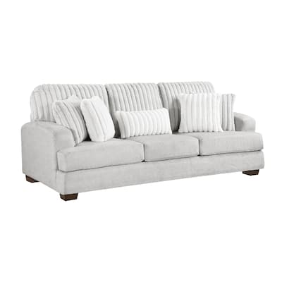 Witz Sofa, 96 Inch, 5 Pillows, Ribbed Texture Light Gray Corduroy