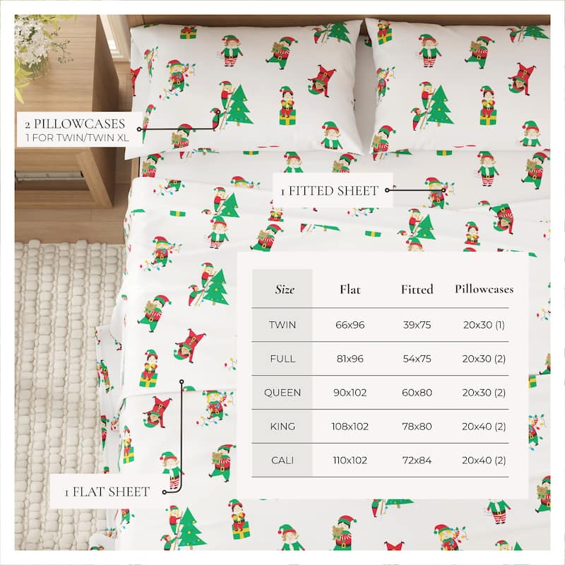 Linery & Co. Christmas Turkish Cotton Double-Brushed Flannel Bed Sheet Set